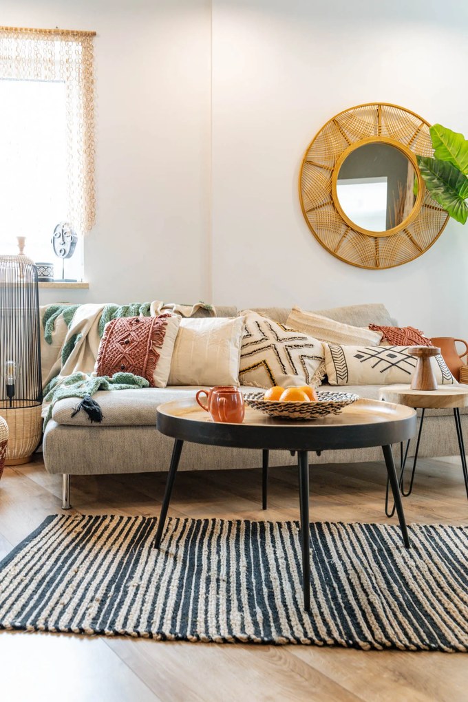 Lustro boho w bambusowej ramie INA, Ø 89 cm