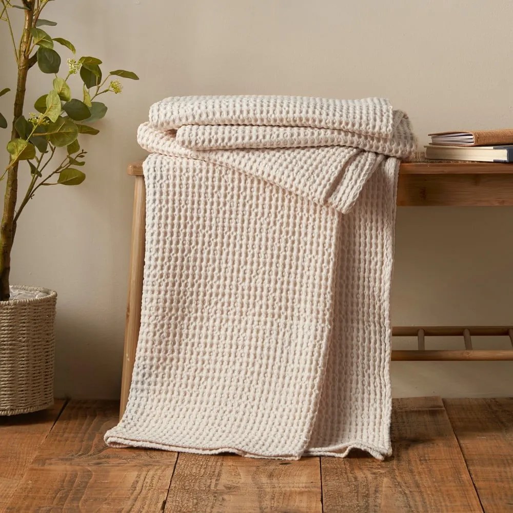 Beżowy bawełniany koc 150x200 cm Jaipur Chunky Waffle – Pineapple Elephant