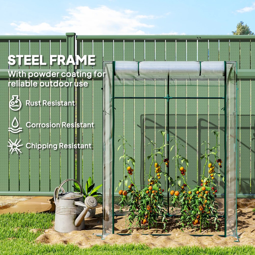 Outsunny Szklarnia z Drzwiami Łukowym Dachem Odporna na Zimę, Szklarnia Foliowa ze Stali 128 x 70 x 170 cm Przezroczysta