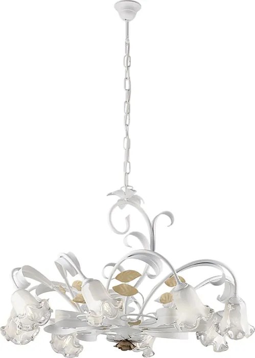 Żyrandol koszowy z żelaza lakierowanego na biało w stylu shabby chic, 8 świateł, 112 Ø85 BL274-8-BCO