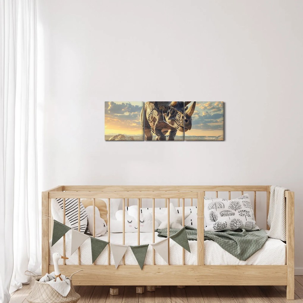 Obraz - Triceratops (z zegarem) (90x30 cm)