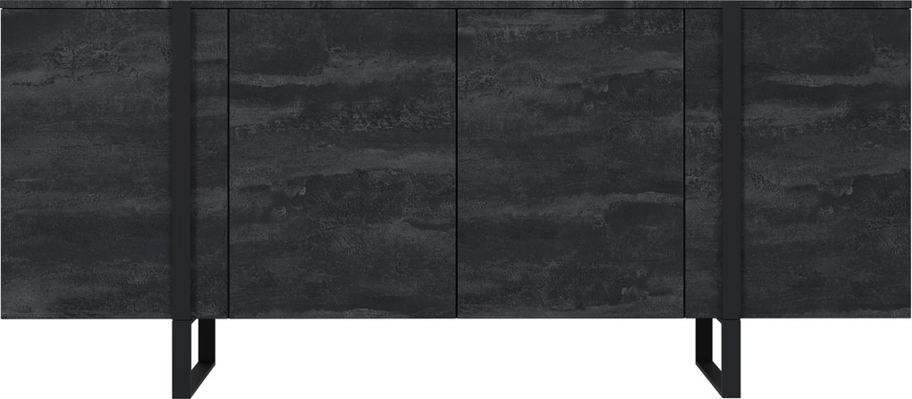 Komoda Verica 200 cm czterodrzwiowa - czarny beton / czarne nóżki