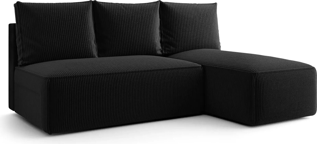 Czarna rozkładana sofa narożna z funkcją spania C6-A00
