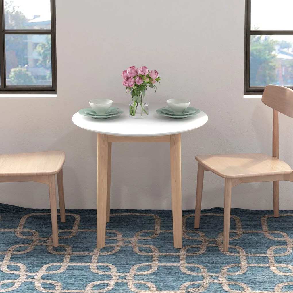 HOMCOM Stół jadalny Stołek kuchenny okrągły stół, Design skandynawski, 75 cm x 75 cm x 76 cm, Biały + Naturalny