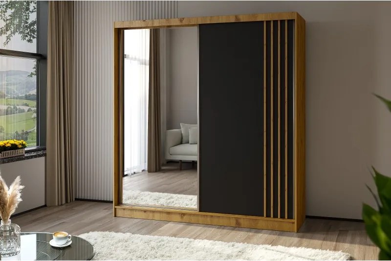 Szafa biała z lustrem przesuwna na ubrania NELI 200 cm szuflady