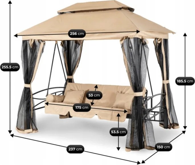 Huśtawka Ogrodowa CARMEN Beżowa/Czarna Nowoczesna