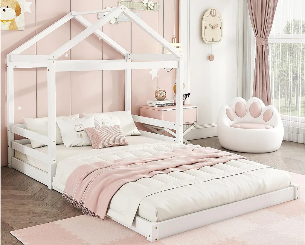 Łóżko 140x200cm z litego drewna - z stelażem na listwy - Białe (materac nie jest w zestawie)