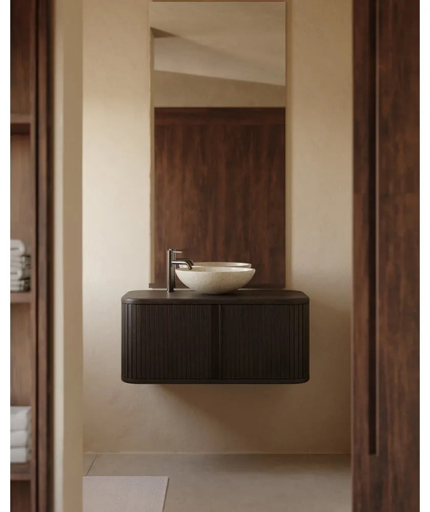 Ciemnobrązowa wisząca szafka pod umywalkę w dekorze jesionu 90x40 cm Mailen – Kave Home