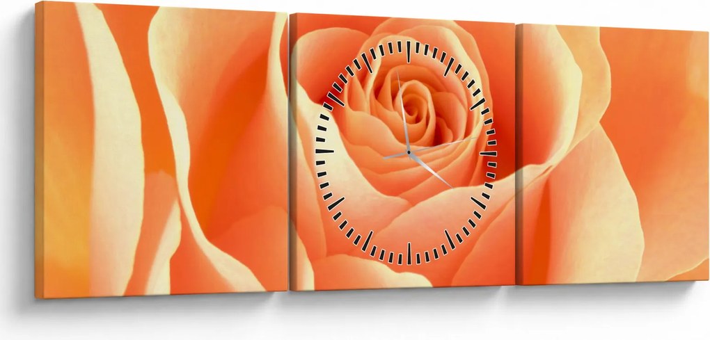 Obraz - Róże, kolor morelowy (z zegarem) (90x30 cm)