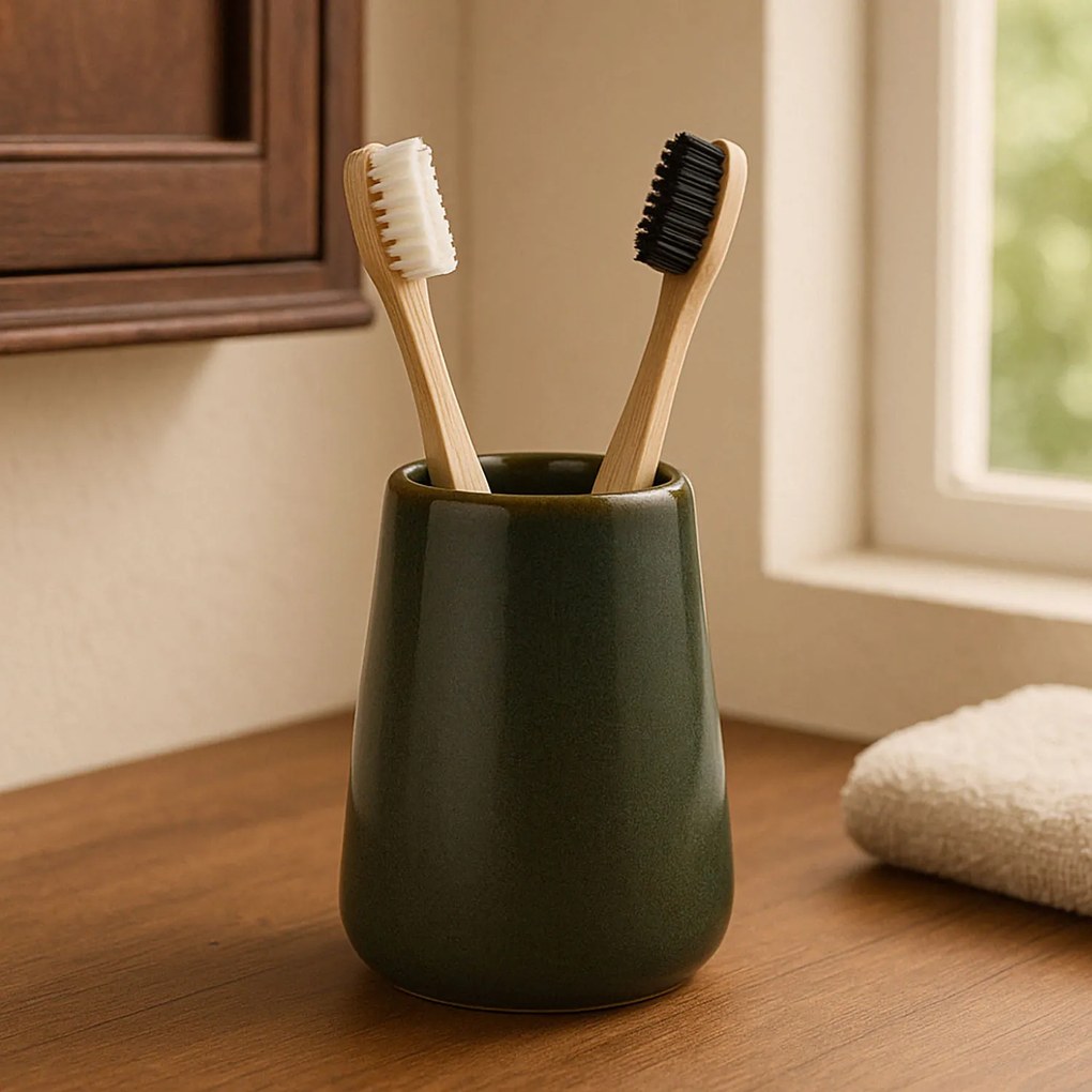 Pojemnik na szczoteczki do zębów GREEN HARMONY, Ø 9 cm, ceramika