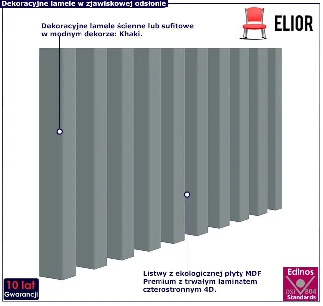 Dekoracyjne lamele ścienne w kolorze khaki 15 szt. H9-M61