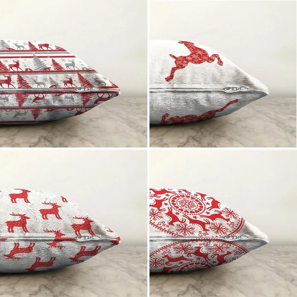 Zestaw 4 świątecznych szenilowych poszewek na poduszki Minimalist Cushion Covers Reindeer, 55x55 cm