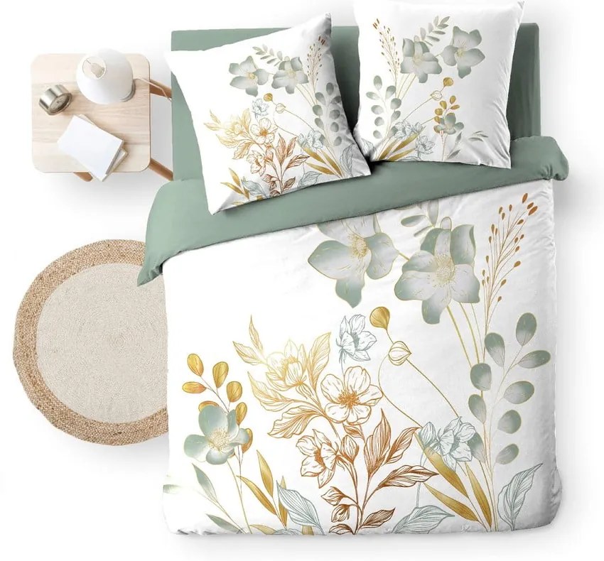 Biało-zielona bawełniana pościel dwuosobowa 240x220 cm Lolita – douceur d'intérieur