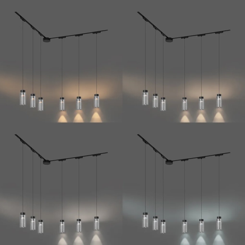 Nowoczesny system oświetlenia szynowego z 6 czarnymi lampami wiszącymi 1-fazowymi - Magnetic Vance