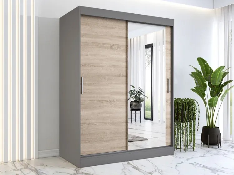 Szafa przesuwna antracyt + dąb sonoma 150 cm - Massi 4X