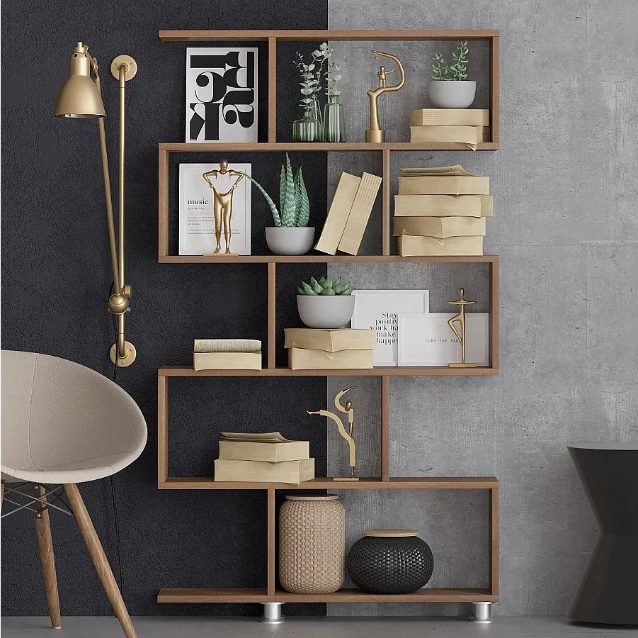 Nowoczesny regał orzechowy – 90 cm x 156 cm x 20 cm – orzech – płyta wiórowa pokryta melaminą