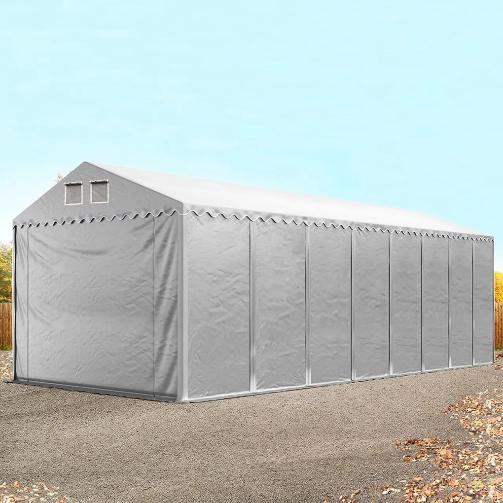 TOOLPORT 4x24m Namiot magazynowy - 2,6 m wysokość ścian bocznych, PVC 800, szary, ze statyką (podłoże gruntowe) - (49846)