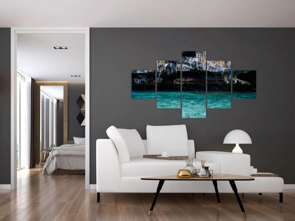 Obraz wody i skał (125x70 cm)