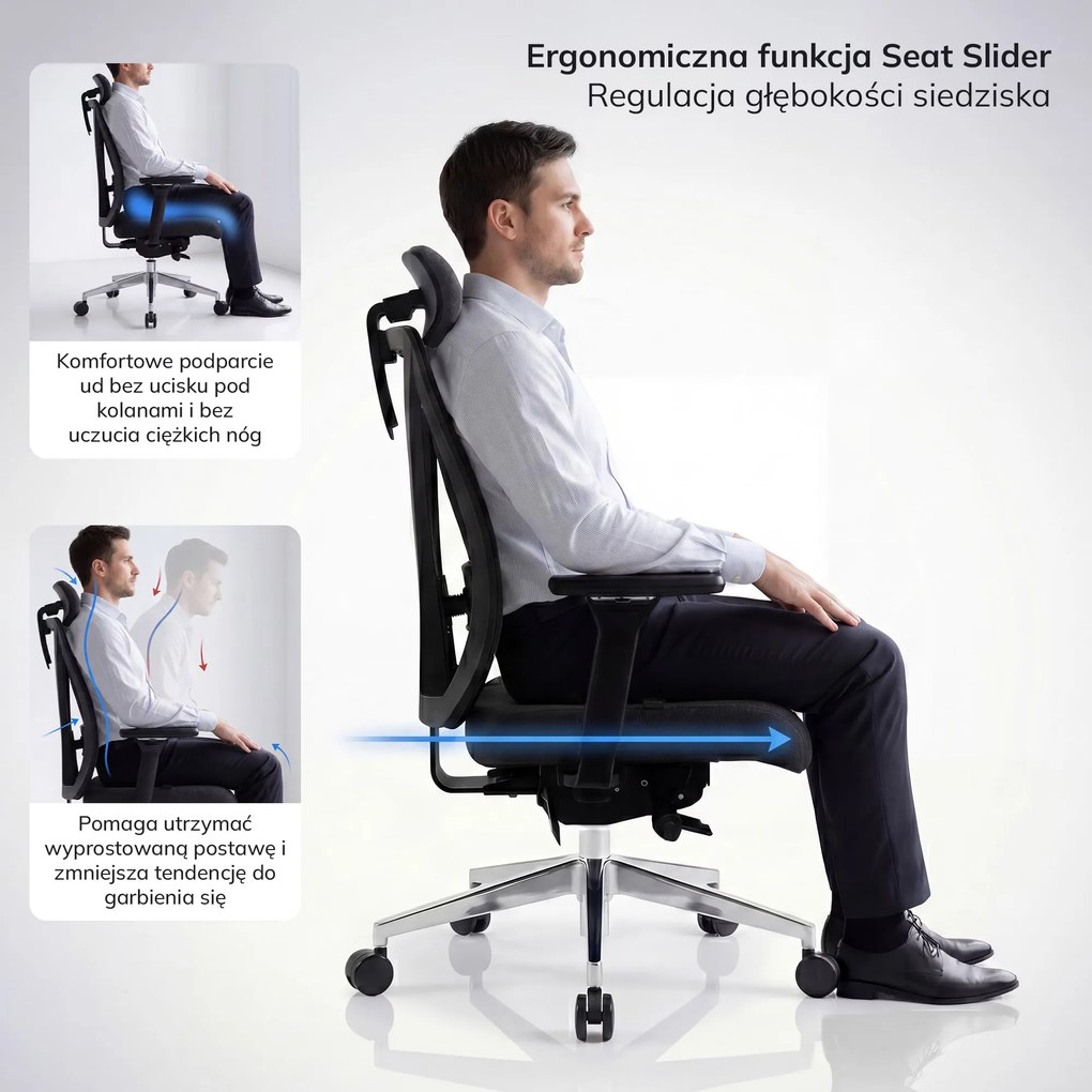 Fotel biurowy ergonomiczny obrotowy ciemnoszary: VECTOR