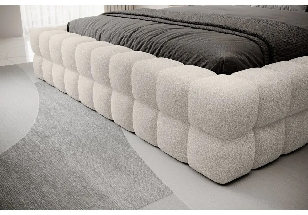 Białe tapicerowane łóżko dwuosobowe ze schowkiem ze stelażem 140x200 cm Dizzle – ELTAP