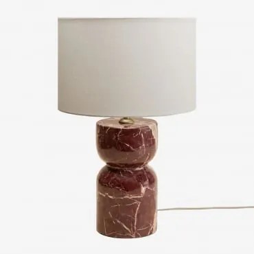 Lampa Stołowa Z Naturalnego Kamienia Diniz Czerwony Marmur Cherry Gold & Arlina Biała Ø30 Cm - ↑20 Cm - Sklum