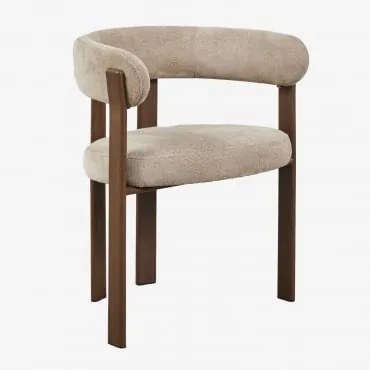 Krzesło Jadalniane Z Podłokietnikami Tapicerowane I Żelazne Jolie Brązowy Ciemny Drewno & Brązowa Szenila Pszeniczna - Sklum