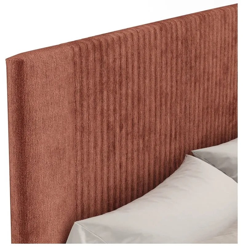 Ceglaste tapicerowane łóżko dwuosobowe ze schowkiem ze stelażem 140x200 cm Etero – Maison de Rêve