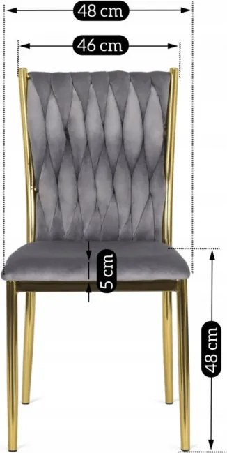 Krzesło Tapicerowane Plecione do Salonu DAN Szare Welurowe Nowoczesne Glamour