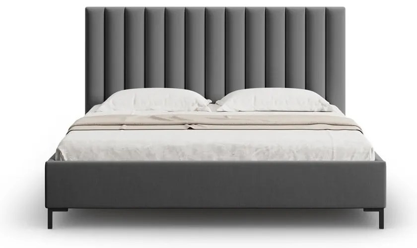 Ciemnoszare tapicerowane łóżko dwuosobowe ze schowkiem i stelażem 200x200 cm Casey – Mazzini Beds