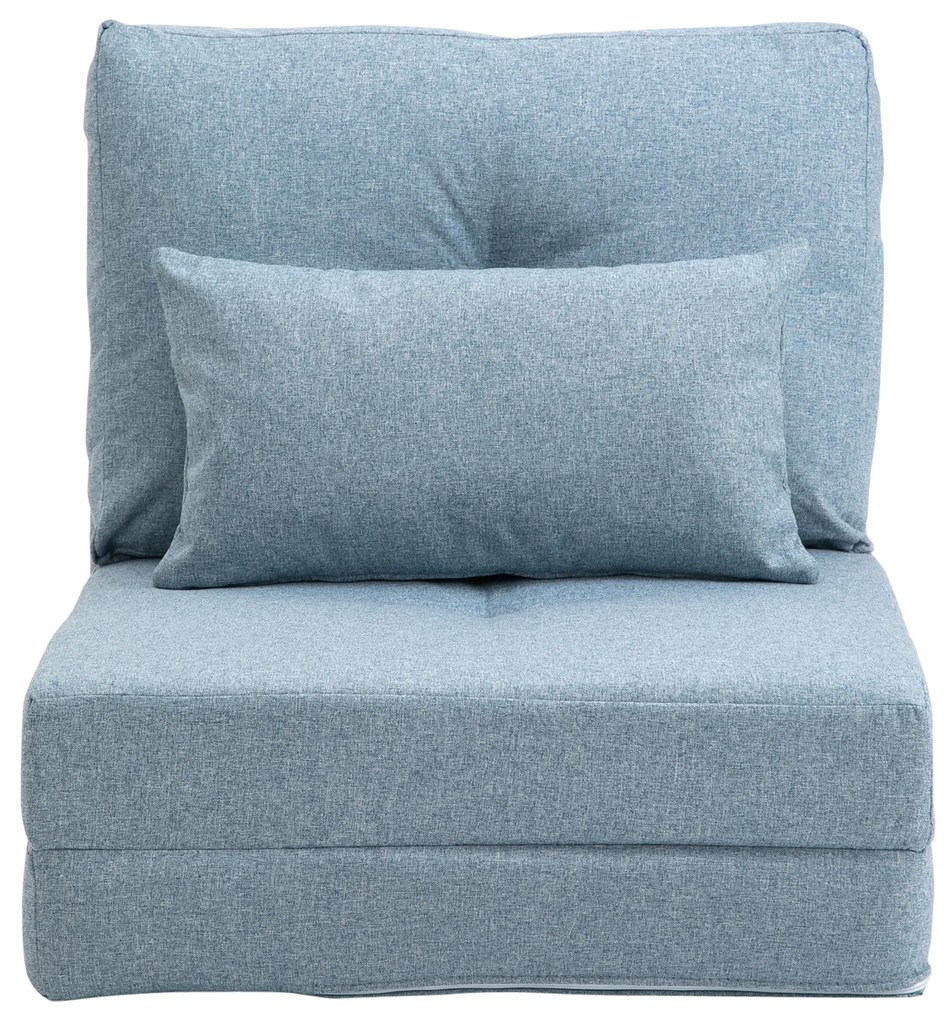 HOMCOM Fotel Podłogowy z Matą Do Spania, Design 2 w 1, Zdejmowana Poduszka, 60 x 80 x 56 cm, Niebieski Nieba