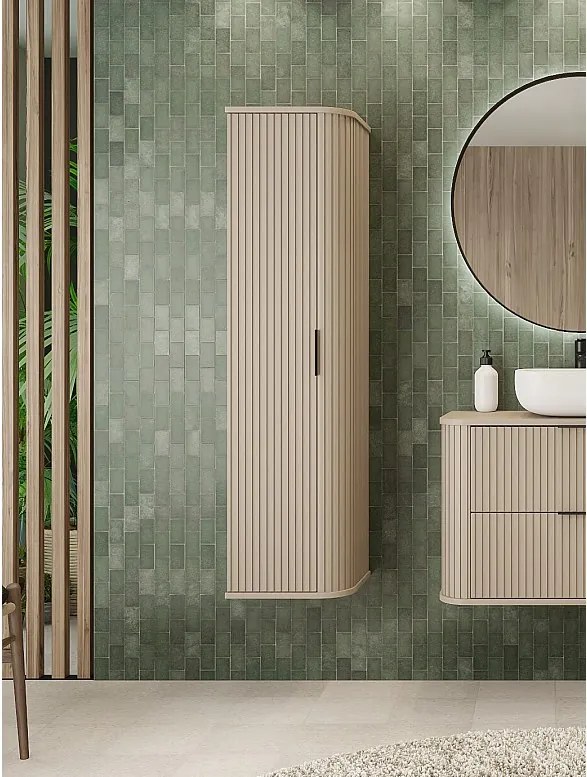 ELEGANCE Szafka wisząca słupek łazienkowy ryfle 31,5 x 35,5 x 139 cm kaszmir