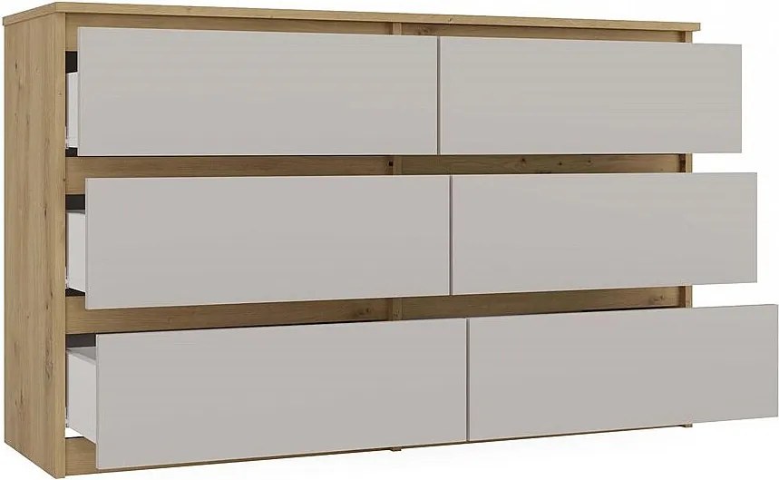 Komoda Malwa M6/120 | Dąb Artisan/Kaszmir | 120x30x75 cm | Nowoczesna 6 Szuflad