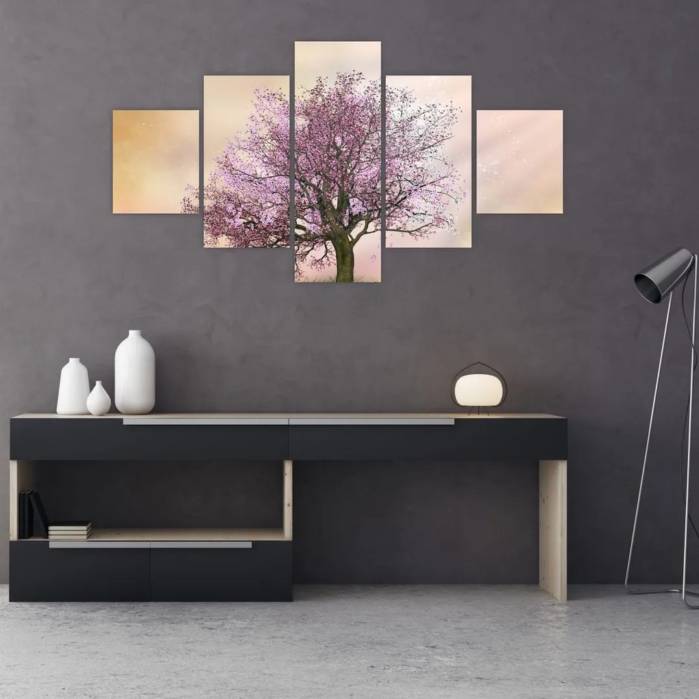 Obraz kwitnącego drzewa na szczycie wzgórza (125x70 cm)