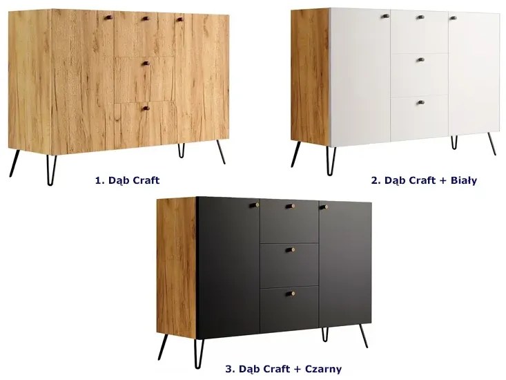 Komoda na metalowych nogach w stylu loft dąb craft + biały - Zorina 3X
