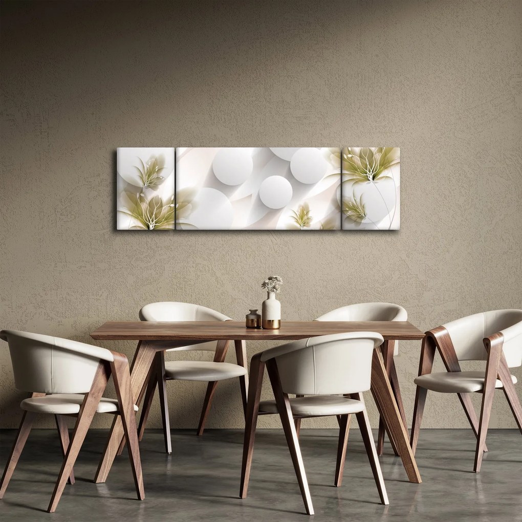 Obraz - 3D koła z kwiatami (170x50 cm)