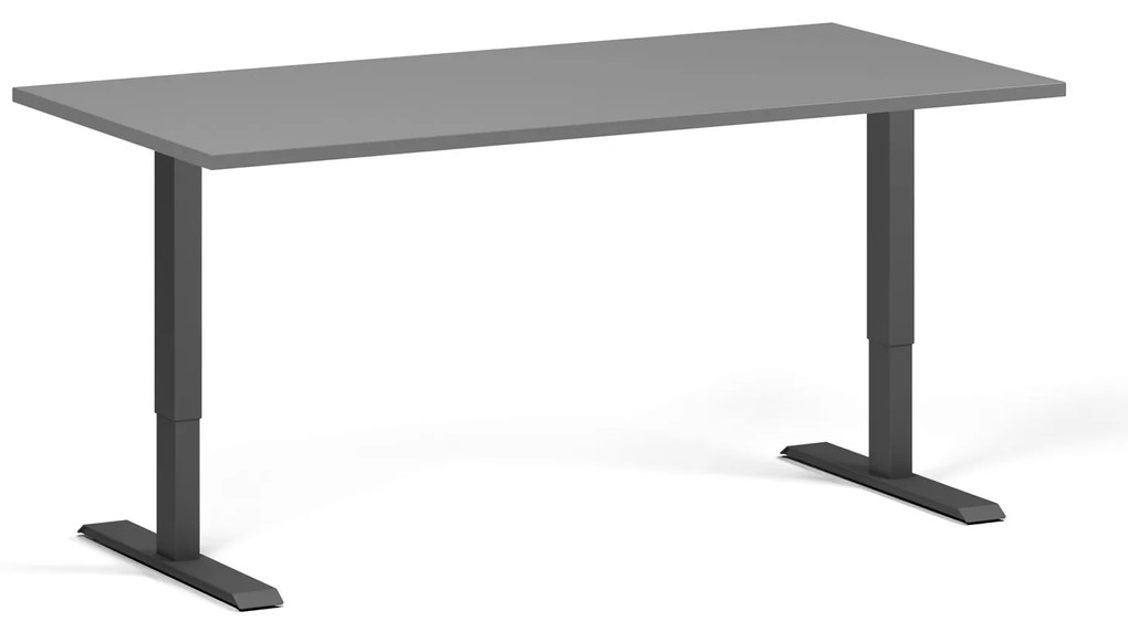 Biurko z regulacją wysokości, 160x80 cm, 1 silnik, czarna podstawa, grafit