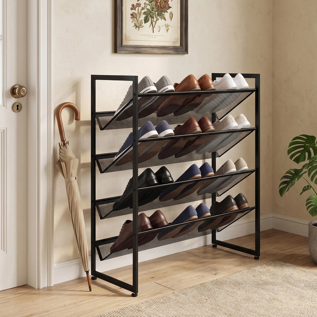 HOMCOM Regał na buty Półka Stojak na buty, 4 półki, 72 cm x 30 cm x 82,7 cm, Czarny | Aosom PL