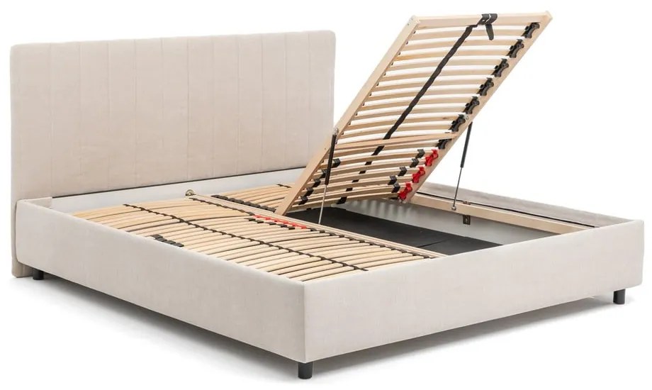 Beżowe tapicerowane łóżko dwuosobowe c 160x200 cm Myra Slim Line – Bonami Selection