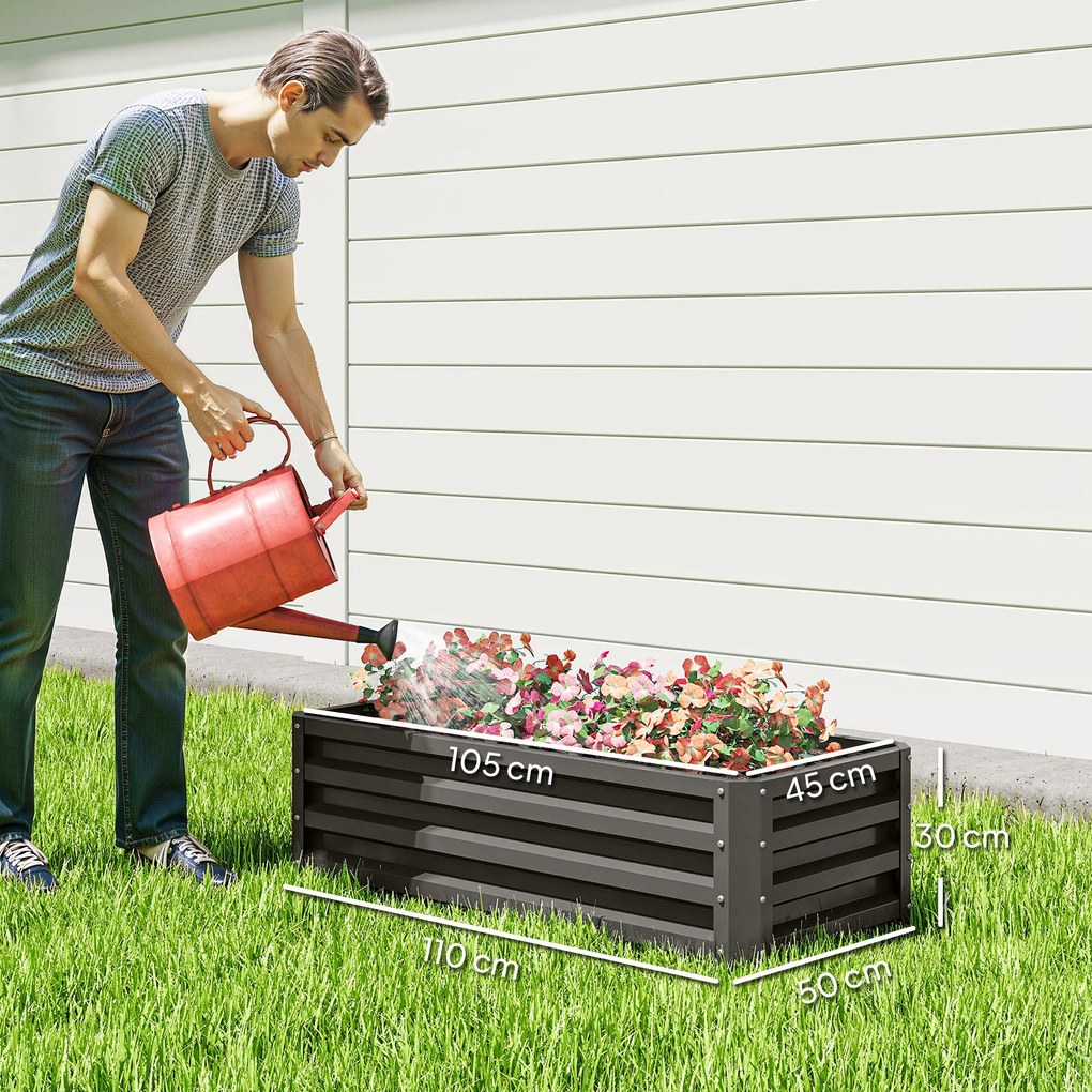 Outsunny Metalowe podwyższane grządki 2 sztuki otwarte dno do ogrodu i na balkon 110x50x30 cm ciemnoszare | Aosom PL