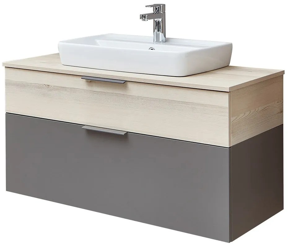 Szara/w naturalnym kolorze wisząca szafka bez umywalki w dekorze sosny 53x101 cm Quickset 394 – Pelipal
