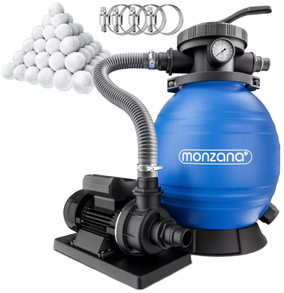 Filtr piaskowy do basenu AQUA z kulami filtrującymi, 10 200 l/h, niebieska Monzana