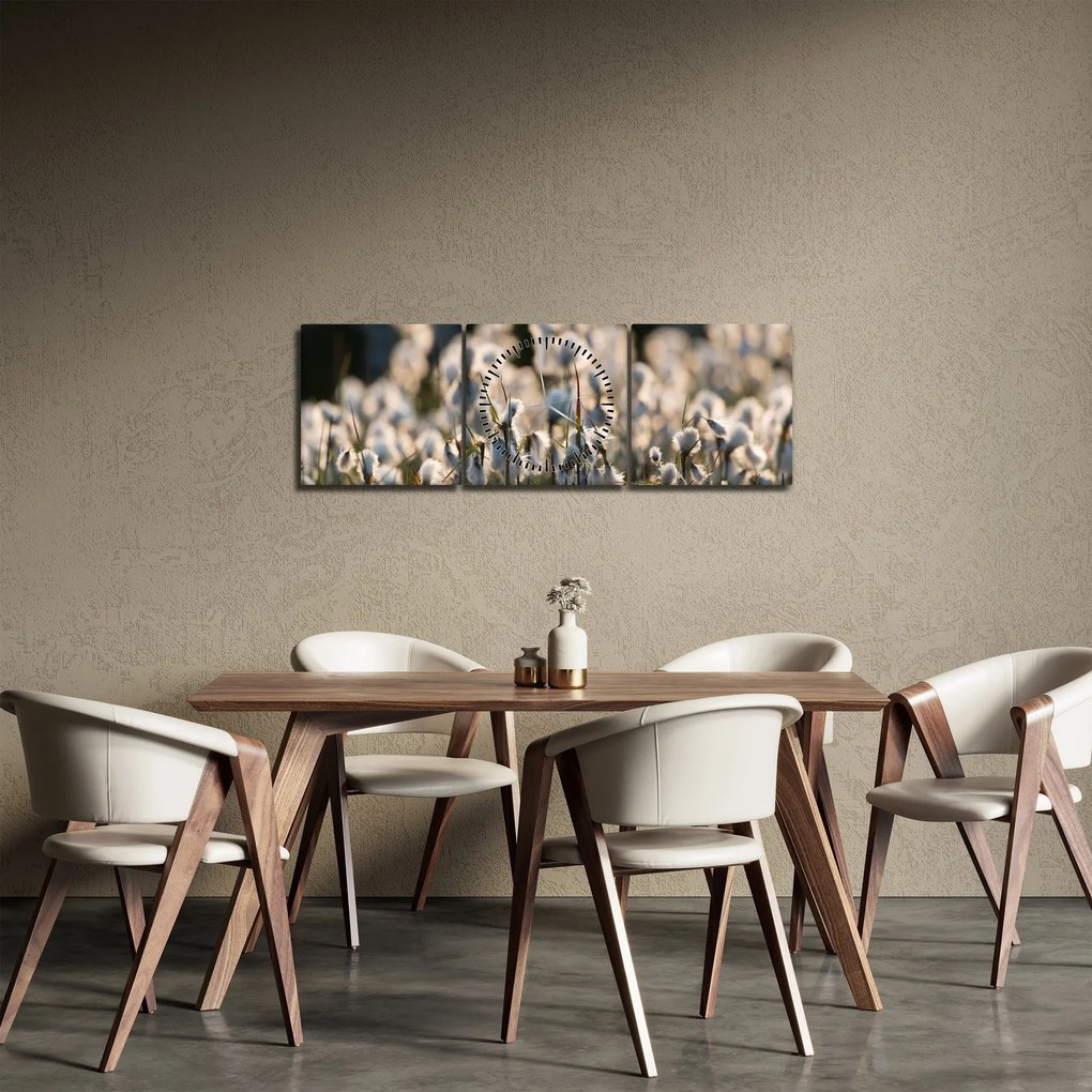 Obraz - Biała wełnianka (z zegarem) (90x30 cm)
