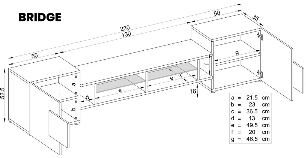 Szeroka szafka RTV Bridge V2 z frontami w kolorze drewna