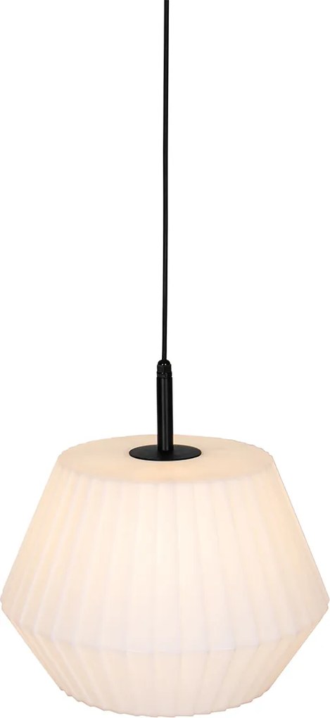 Nowoczesna lampa wisząca zewnętrzna czarna z białym kloszem 45,6 cm IP44 - Robbert