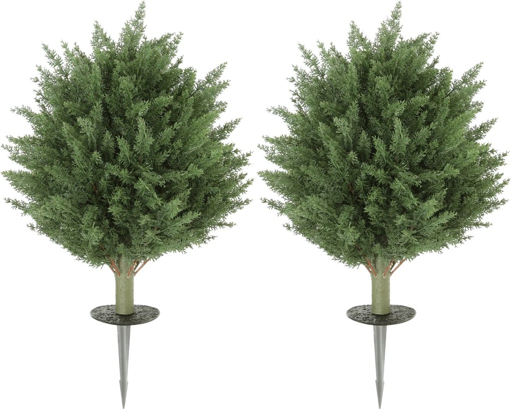 HOMCOM Zestaw 2 szt. sztuczne rośliny, odporna na UV sztuczna zypresa z 387 liśćmi i kołkiem do ziemi, Ø40 x 60H cm, zielony