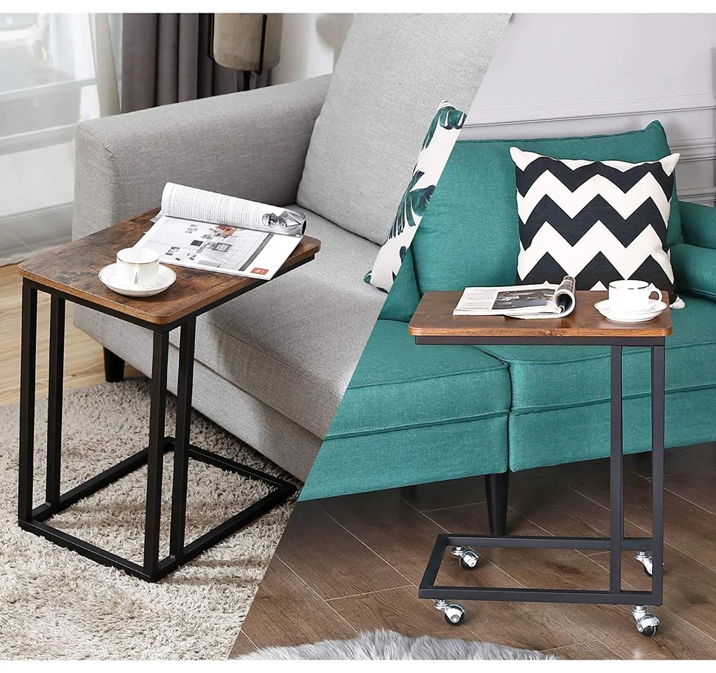 Stolik pomocniczy na kółkach TAYLOR 50x35cm, rustykalny brązowy