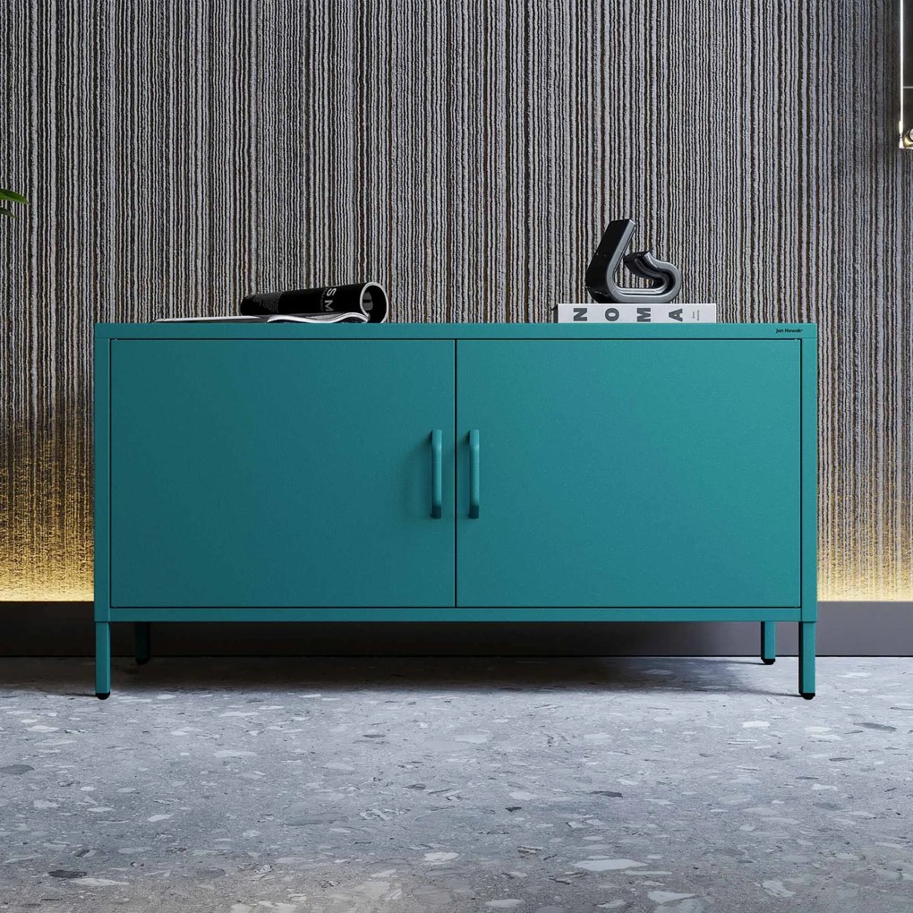Szafka RTV metalowa na nóżkach morska, 1150x595x400 mm: ROSA Modern