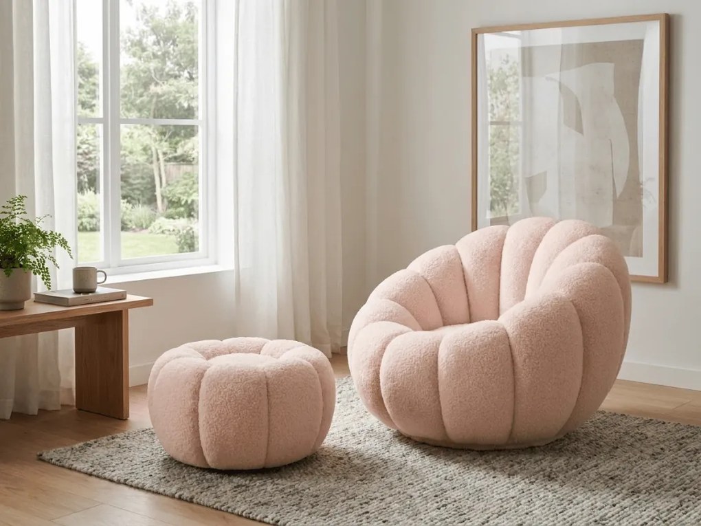 Obracjane designerskie krzesło BLOOM z podnóżkiem, jasnoróżowy