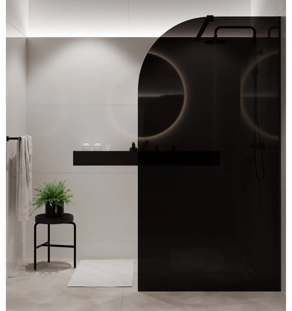 Ścianka prysznicowa WALK IN FIX czarna półokrągła 8 mm MOLIS Black Moon MASSI | różne rozmiary : Kolor profili kabiny - złoty szczotkowany, Szerokość ścianki - 110 cm , Typ montażu - WALK in FIX (Do ściany)