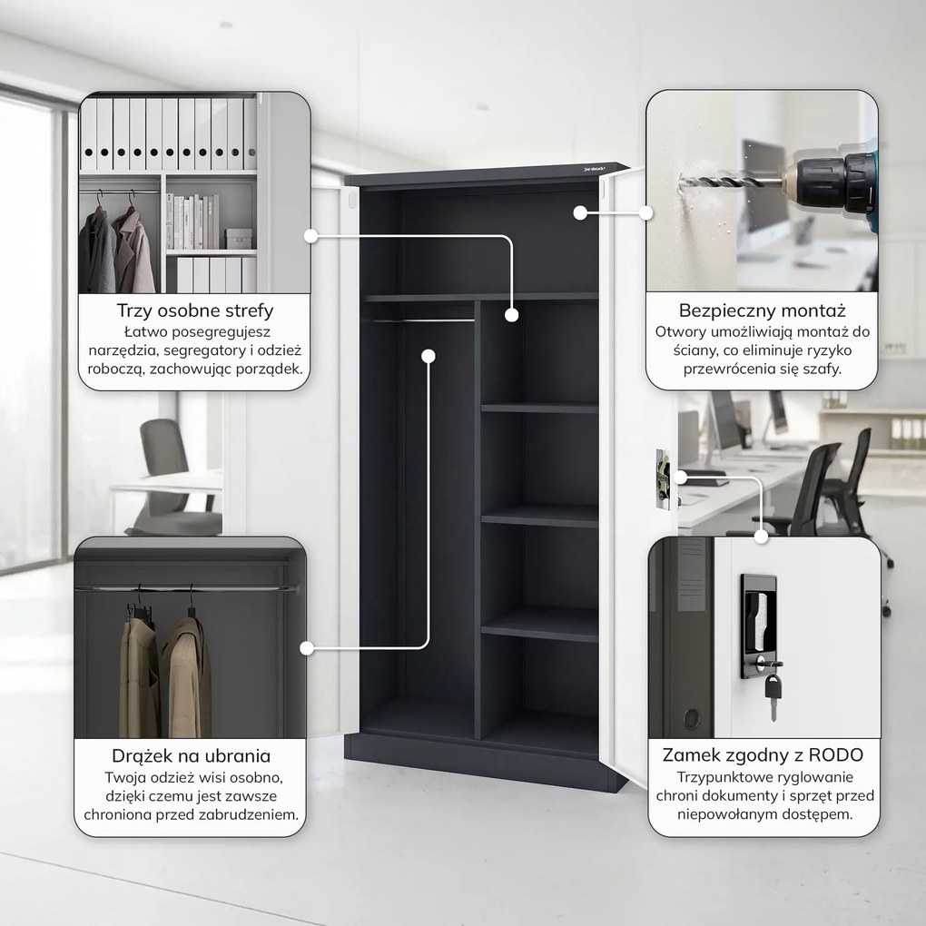 Szafa gospodarcza zamykana szara DAWID 900 x 1850 x 450 mm